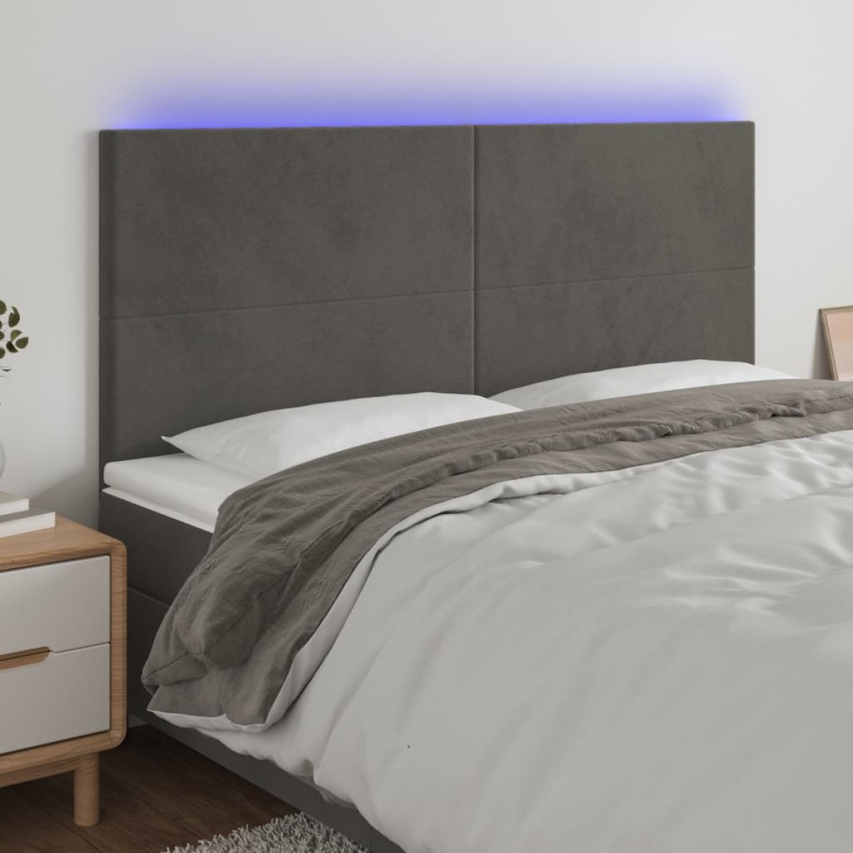 vidaXL Κεφαλάρι Κρεβατιού LED Σκούρο Γκρι 160x5x118/128 εκ. Βελούδινο