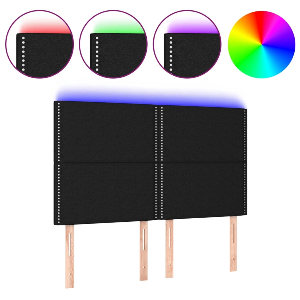 vidaXL Κεφαλάρι Κρεβατιού LED Μαύρο 144x5x118/128 εκ. Υφασμάτινο