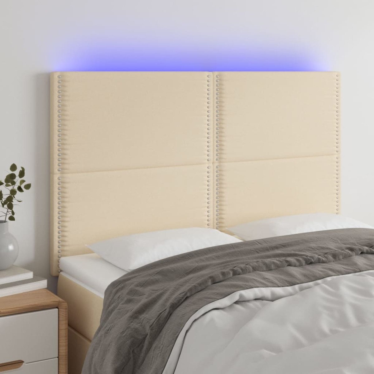 vidaXL Κεφαλάρι Κρεβατιού LED Κρεμ 144x5x118/128 εκ. Υφασμάτινο