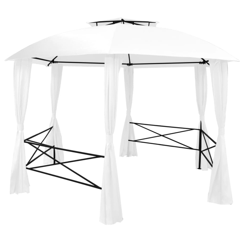 vidaXL Κιόσκι Κήπου με Κουρτίνες Λευκό 360 x 312 x 265 εκ. 180 γρ/μ²