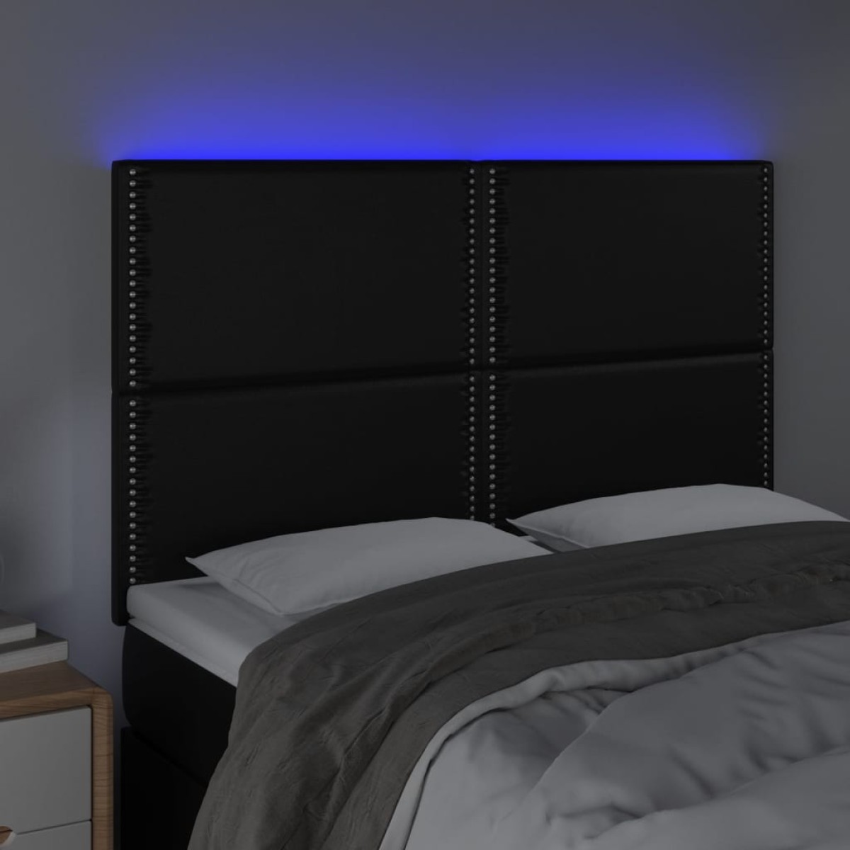 vidaXL Κεφαλάρι Κρεβατιού LED Μαύρο 144x5x118/128 εκ