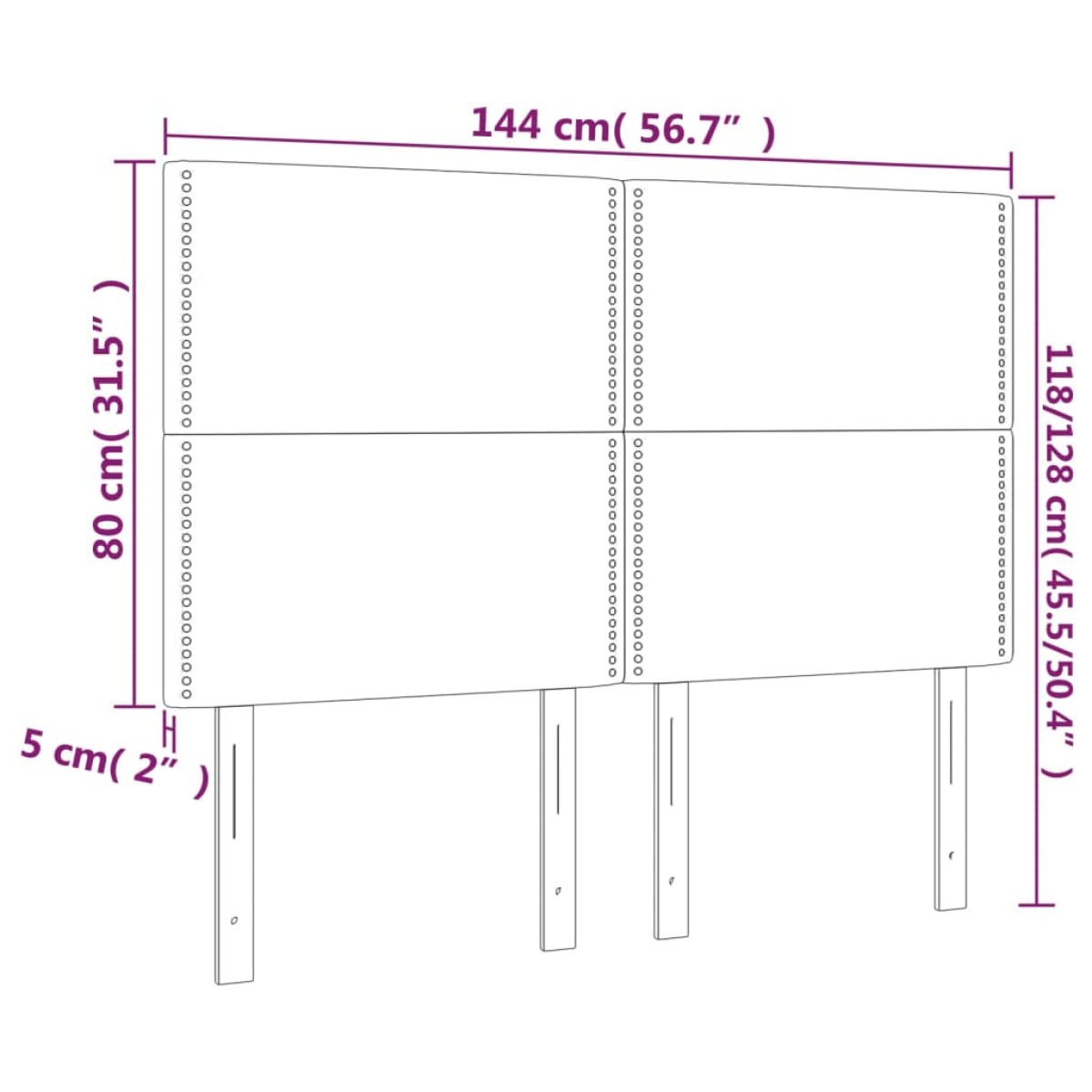 vidaXL Κεφαλάρι Κρεβατιού LED Μαύρο 144x5x118/128 εκ
