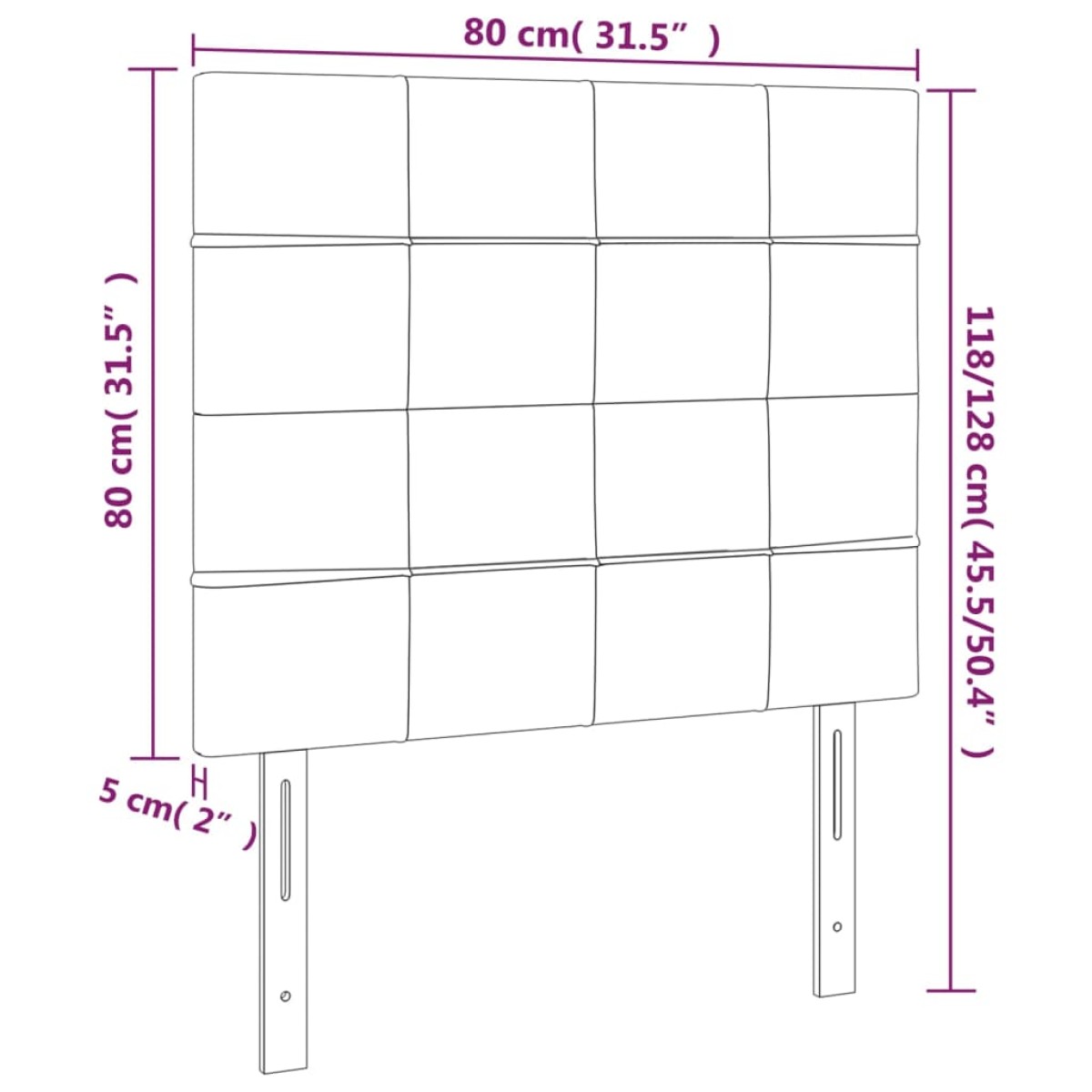 vidaXL Κεφαλάρι Κρεβατιού LED Μαύρο 80x5x118/128 εκ. Υφασμάτινο