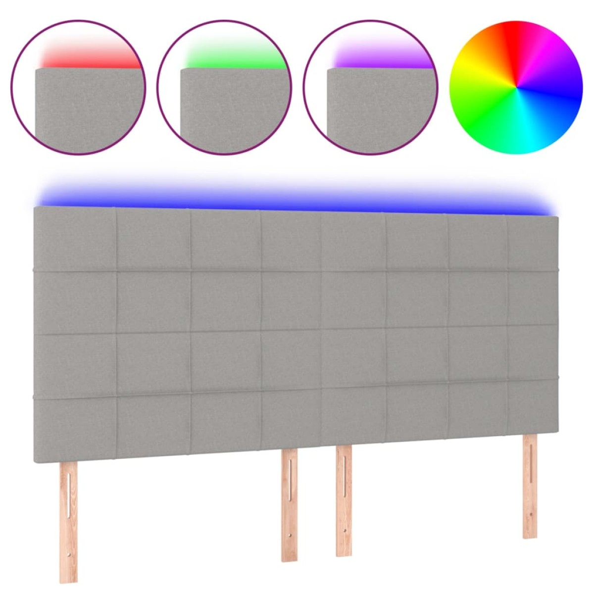vidaXL Κεφαλάρι Κρεβατιού LED Ανοιχτό Γκρι 180x5x118/128εκ. Υφασμάτινο