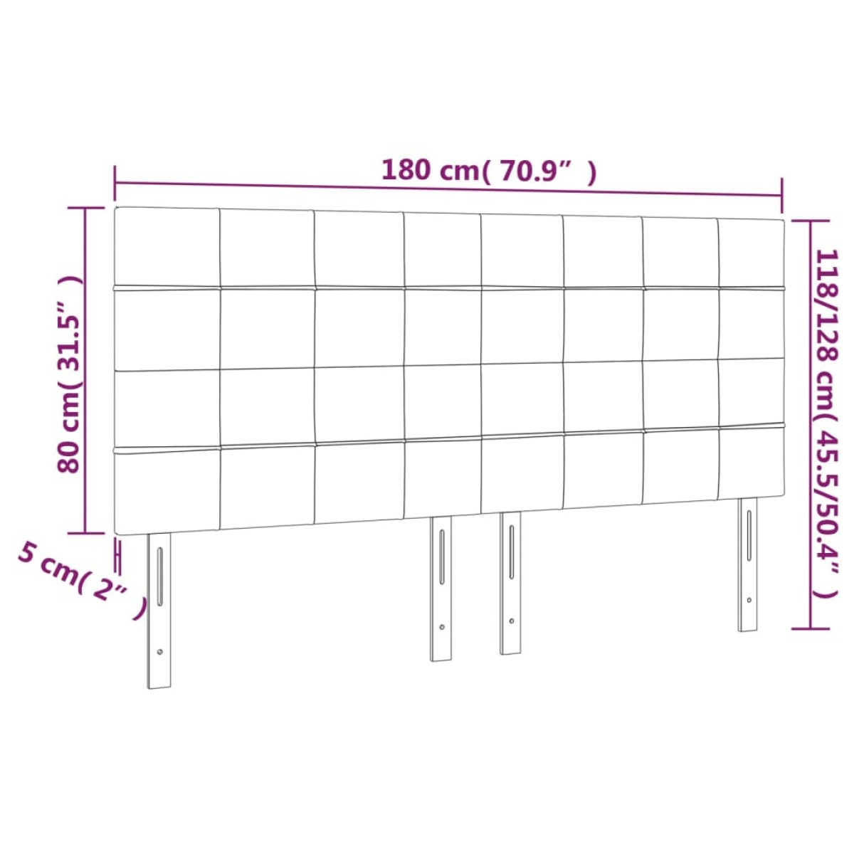 vidaXL Κεφαλάρι Κρεβατιού LED Ανοιχτό Γκρι 180x5x118/128εκ. Υφασμάτινο