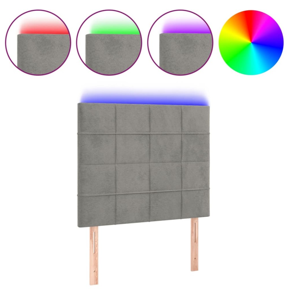 vidaXL Κεφαλάρι Κρεβατιού LED Ανοιχτό Γκρι 80x5x118/128 εκ. Βελούδινο