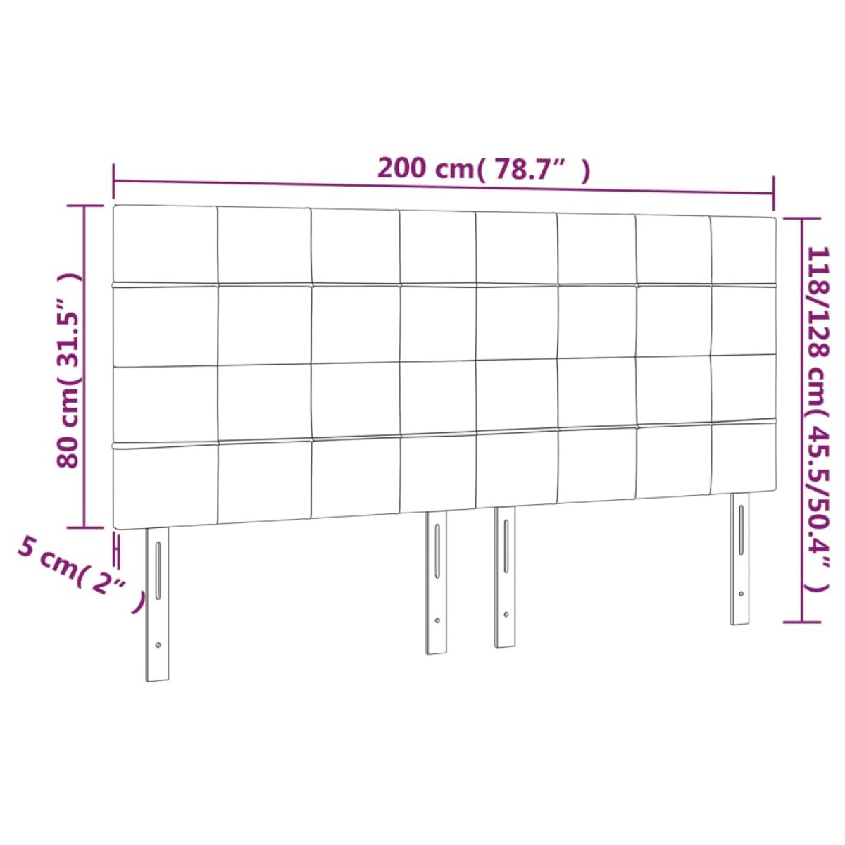 vidaXL Κεφαλάρι Κρεβατιού LED Ανοιχτό Γκρι 200x5x118/128 εκ. Βελούδινο
