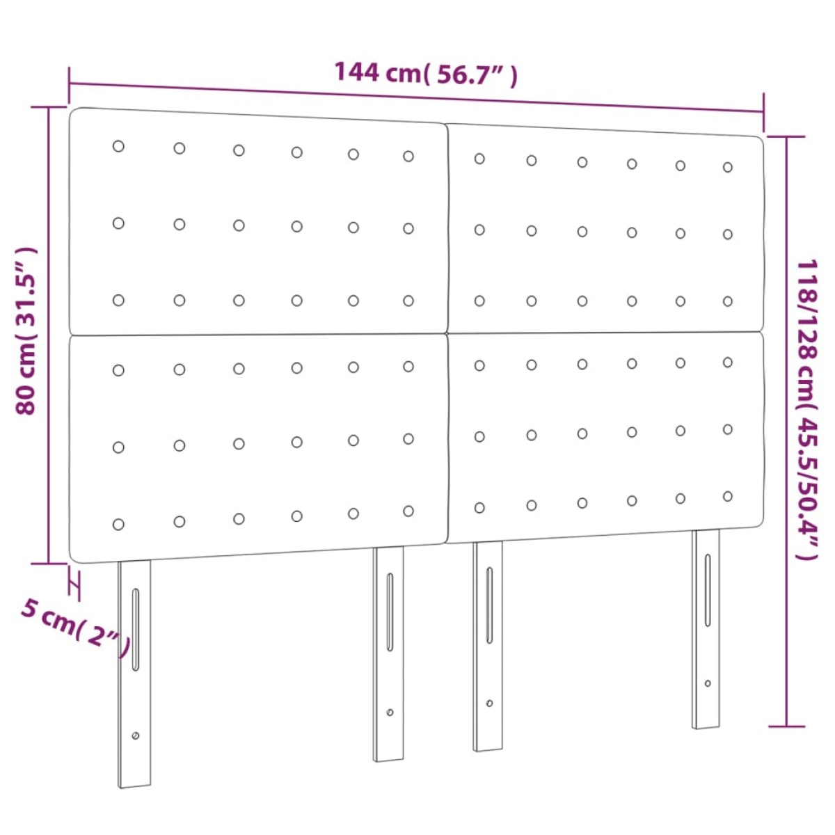 vidaXL Κεφαλάρι Κρεβατιού LED Μαύρο 144x5x118/128 εκ