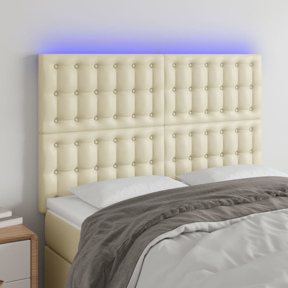 vidaXL Κεφαλάρι Κρεβατιού LED Κρεμ 144x5x118/128 εκ. Συνθετ. Δέρμα