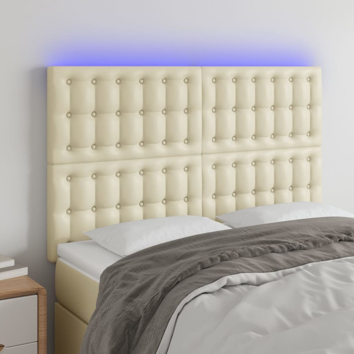vidaXL Κεφαλάρι Κρεβατιού LED Κρεμ 144x5x118/128 εκ. Συνθετ. Δέρμα