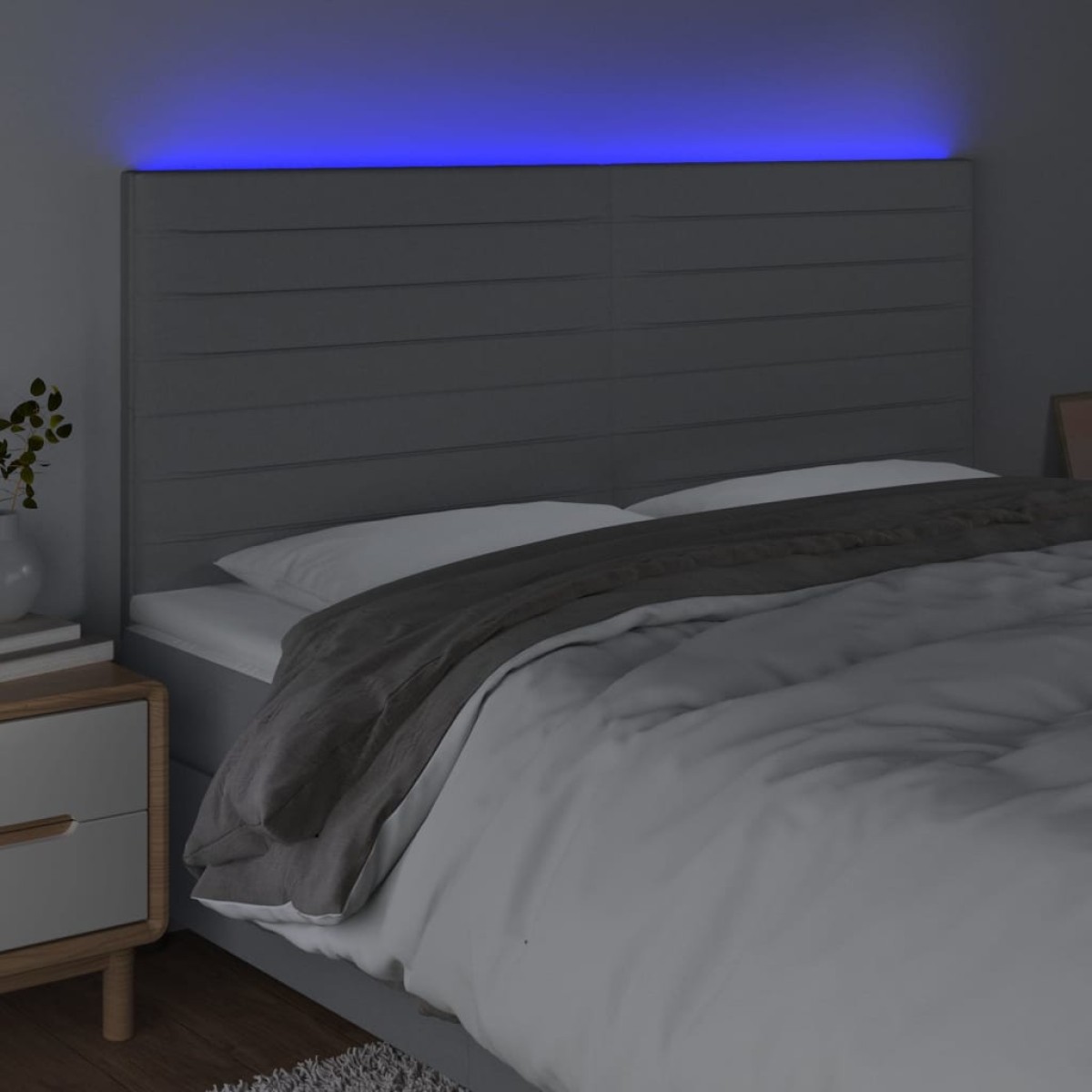 vidaXL Κεφαλάρι Κρεβατιού LED Ανοιχτό Γκρι 160x5x118/128εκ. Υφασμάτινο