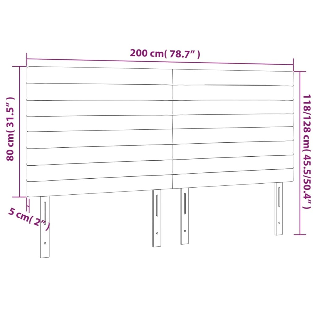 vidaXL Κεφαλάρι Κρεβατιού LED Μπλε 200x5x118/128 εκ. Υφασμάτινο