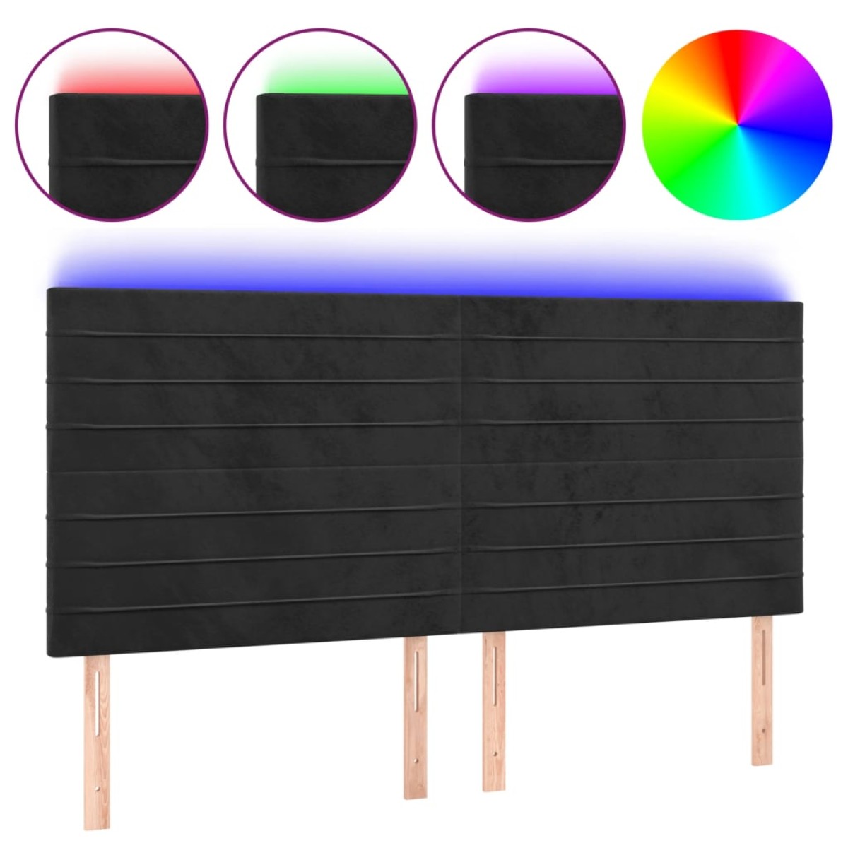vidaXL Κεφαλάρι Κρεβατιού LED Μαύρο 180x5x118/128 εκ. Βελούδινο