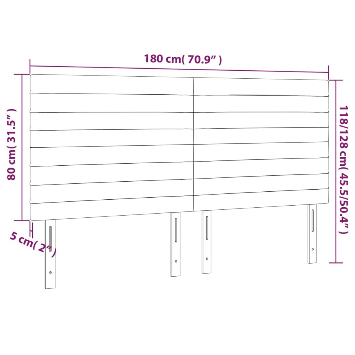 vidaXL Κεφαλάρι Κρεβατιού LED Μαύρο 180x5x118/128 εκ. Βελούδινο