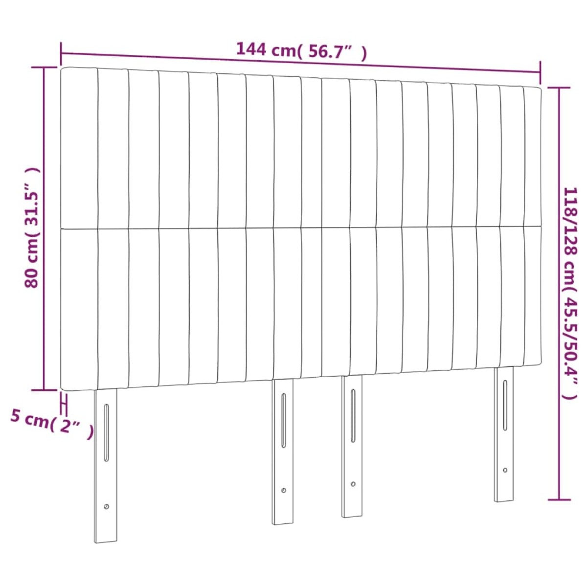 vidaXL Κεφαλάρι Κρεβατιού LED Ανοιχτό Γκρι 144x5x118/128 εκ.