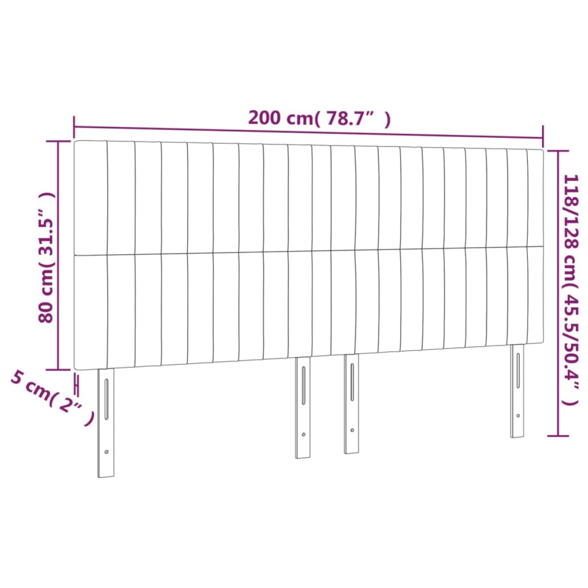 vidaXL Κεφαλάρι Κρεβατιού LED Σκούρο Γκρι 200x5x118/128 εκ. Βελούδινο