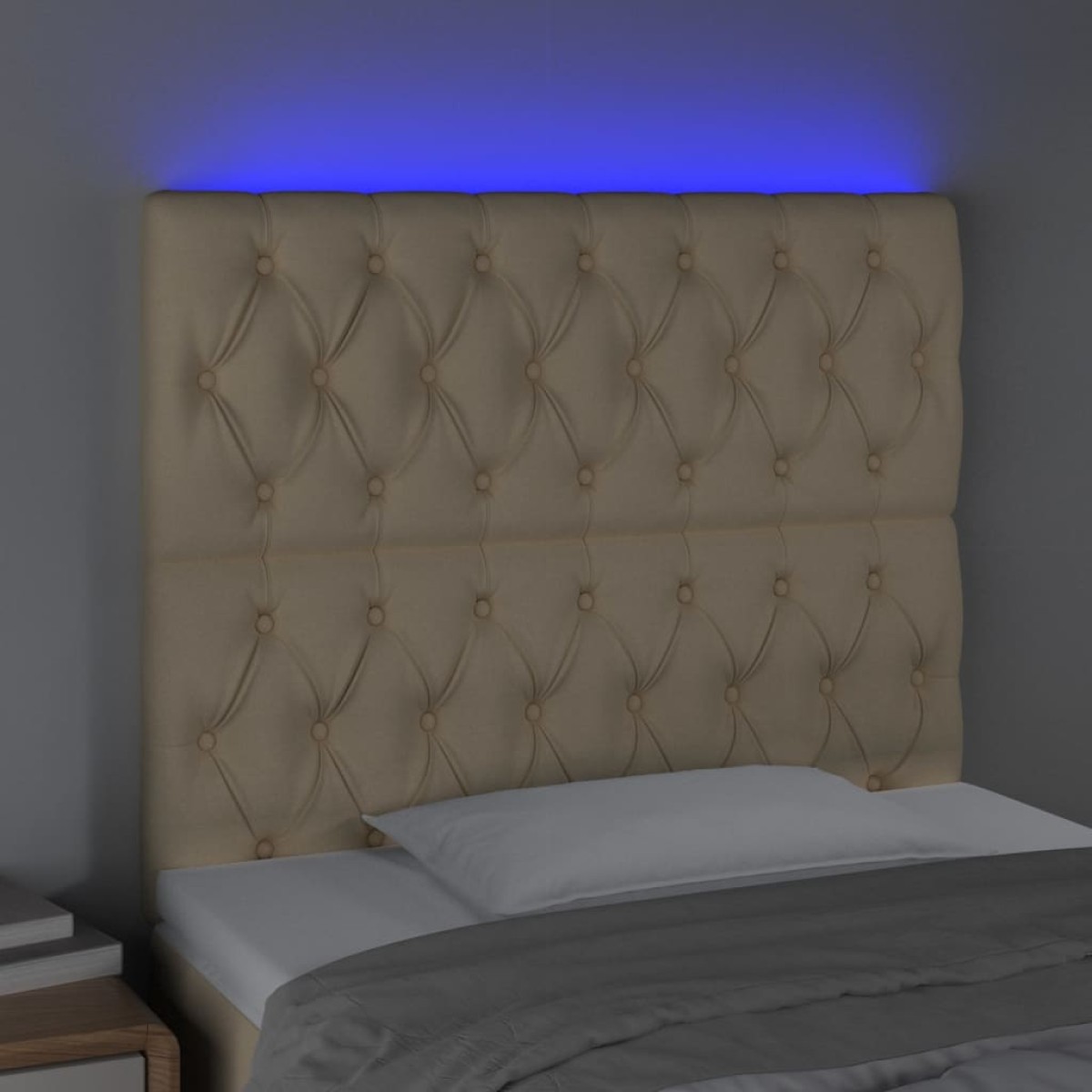 vidaXL Κεφαλάρι Κρεβατιού LED Κρεμ 90x7x118/128εκ. Υφασμάτινο