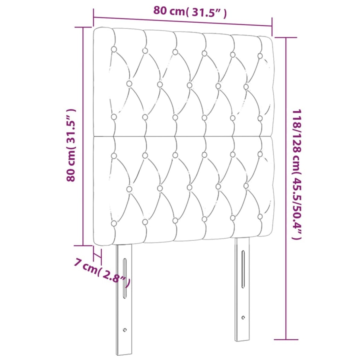 vidaXL Κεφαλάρι Κρεβατιού LED Ροζ 80x7x118/128 εκ. Βελούδινο