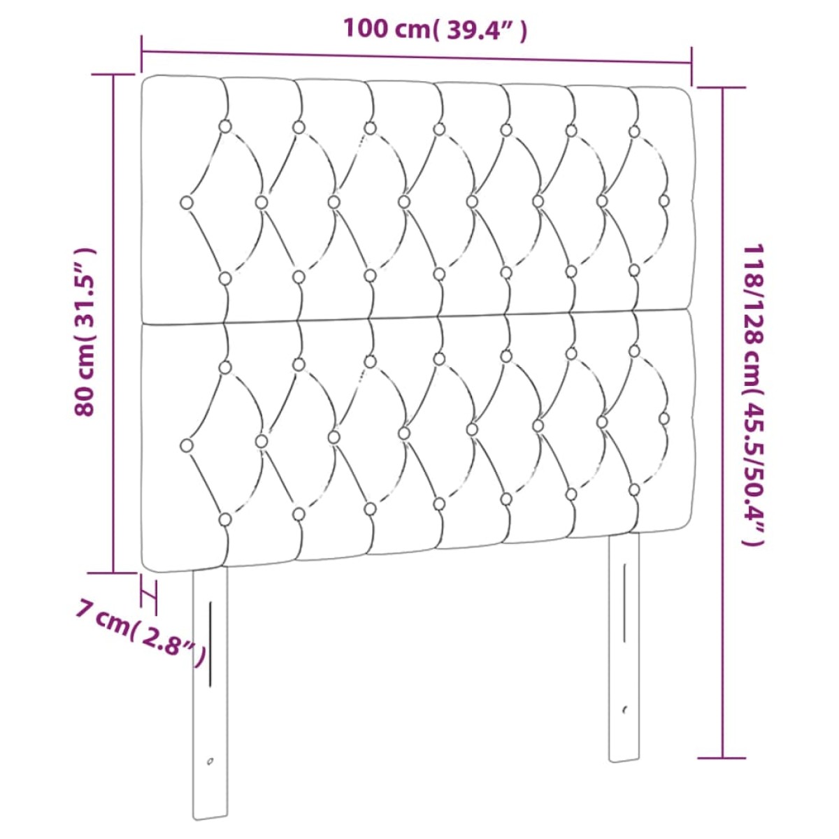 vidaXL Κεφαλάρι Κρεβατιού LED Μαύρο 100x7x118/128 εκ. Βελούδινο