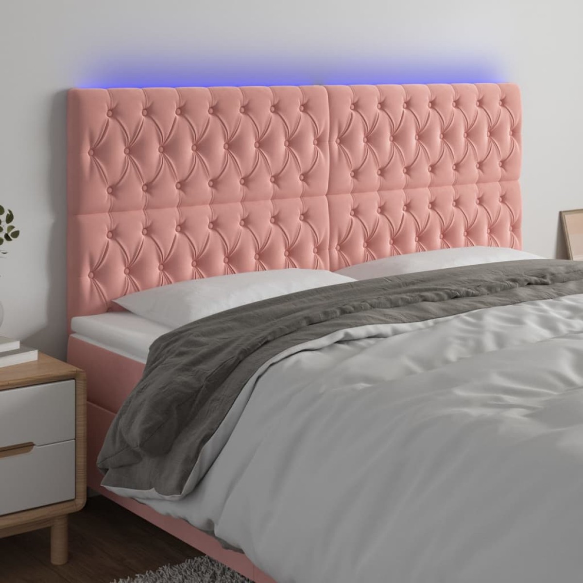 vidaXL Κεφαλάρι Κρεβατιού LED Ροζ 180x7x118/128 εκ. Βελούδινο