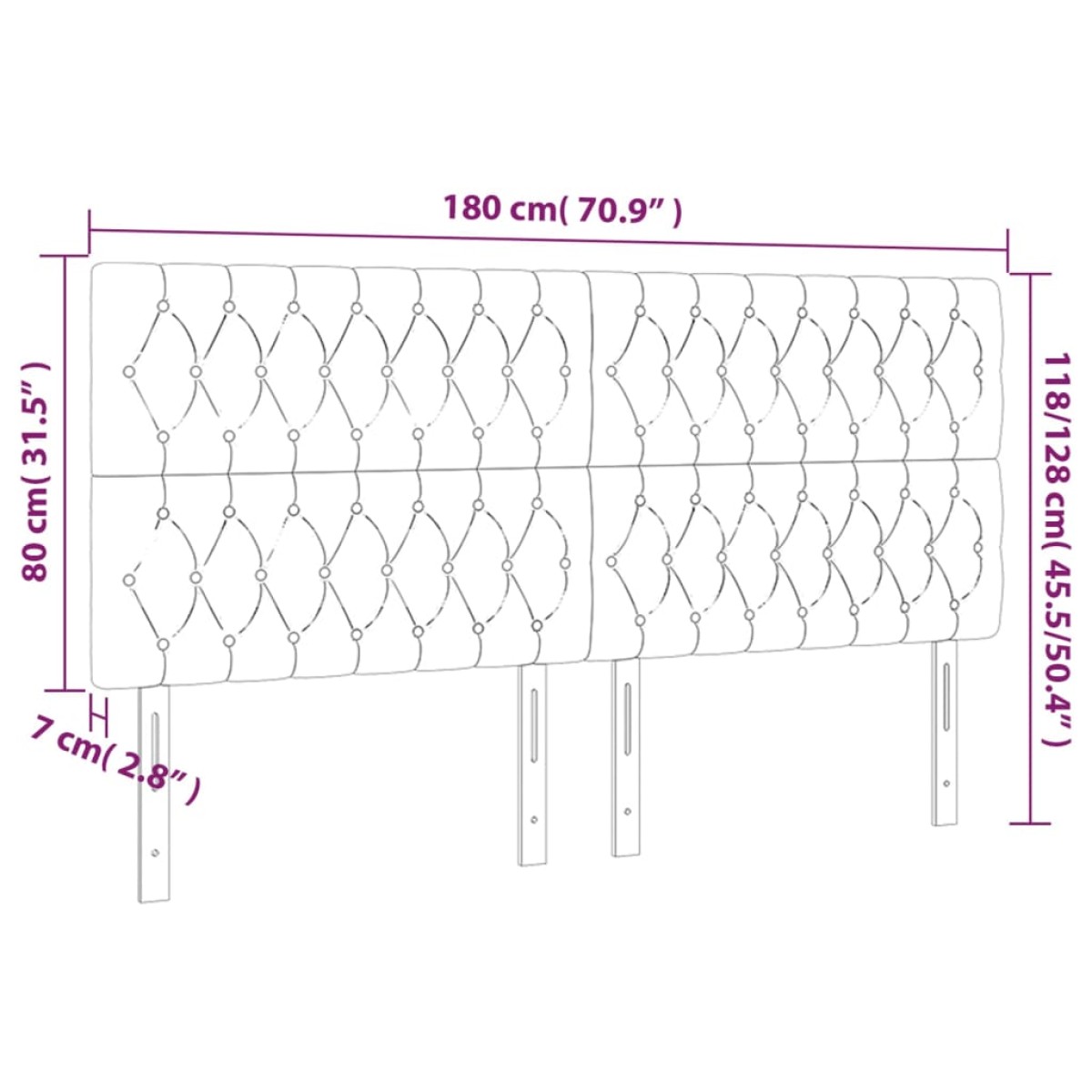 vidaXL Κεφαλάρι Κρεβατιού LED Ροζ 180x7x118/128 εκ. Βελούδινο