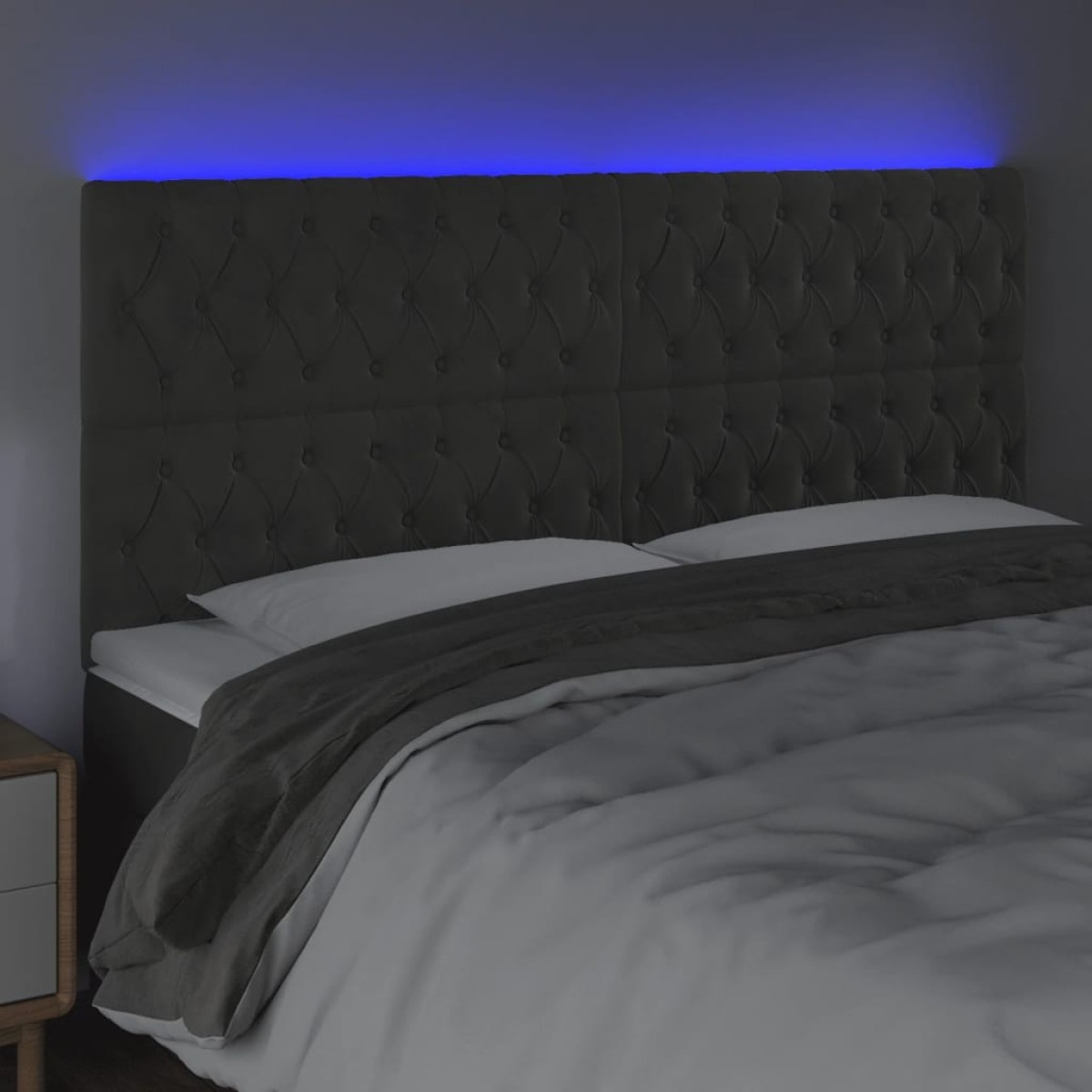 vidaXL Κεφαλάρι Κρεβατιού LED Σκούρο Γκρι 200x7x118/128 εκ. Βελούδινο