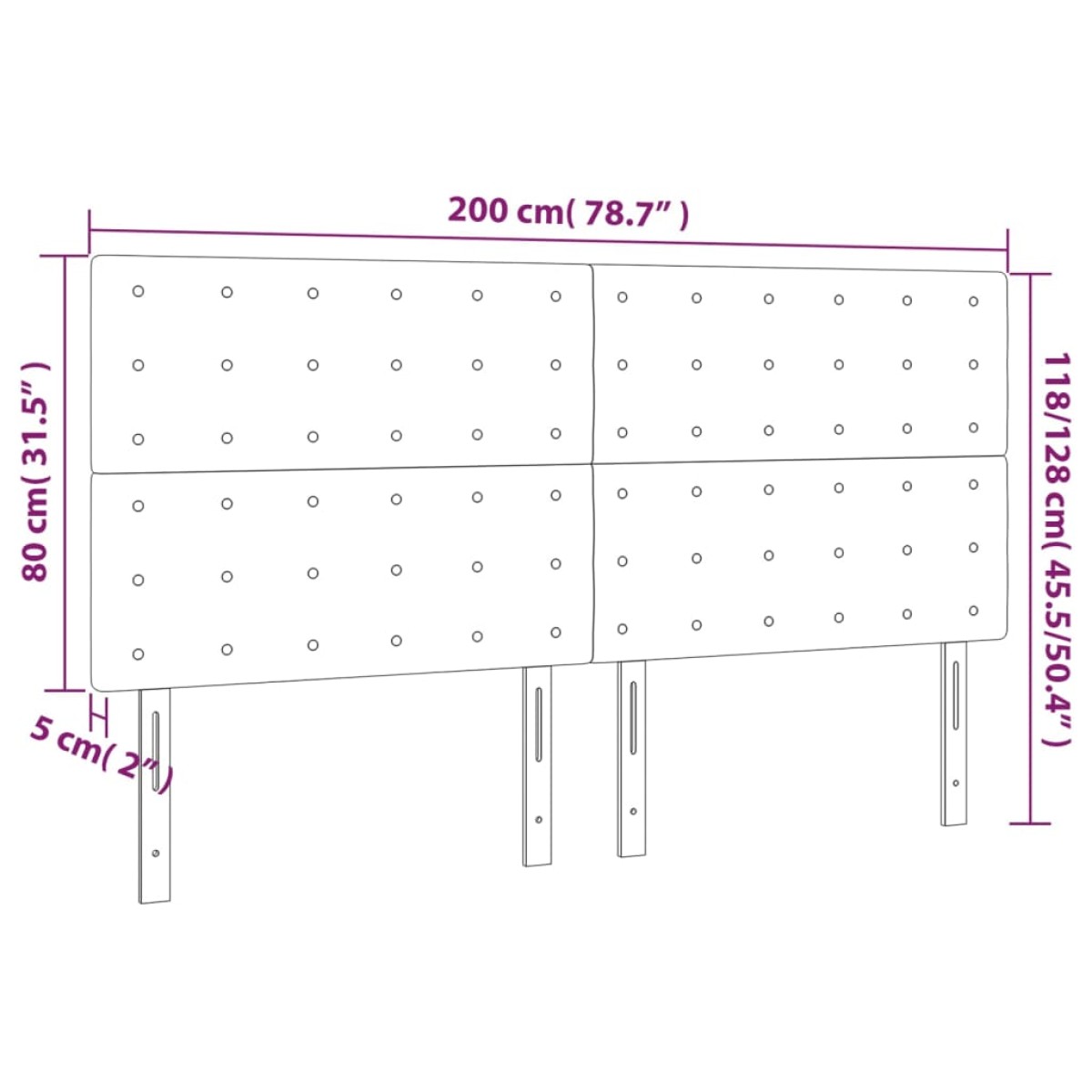 vidaXL Κεφαλάρι Κρεβατιού LED Σκούρο Γκρι 200x5x118/128εκ. Υφασμάτινο