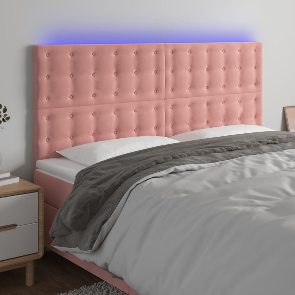 vidaXL Κεφαλάρι Κρεβατιού LED Ροζ 160x5x118/128 εκ. Βελούδινο