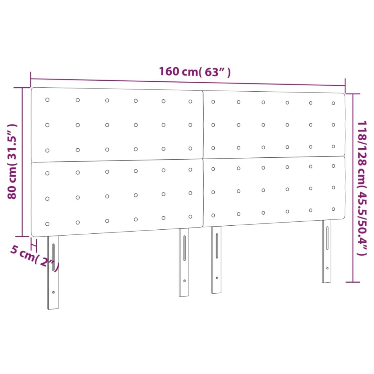vidaXL Κεφαλάρι Κρεβατιού LED Ροζ 160x5x118/128 εκ. Βελούδινο
