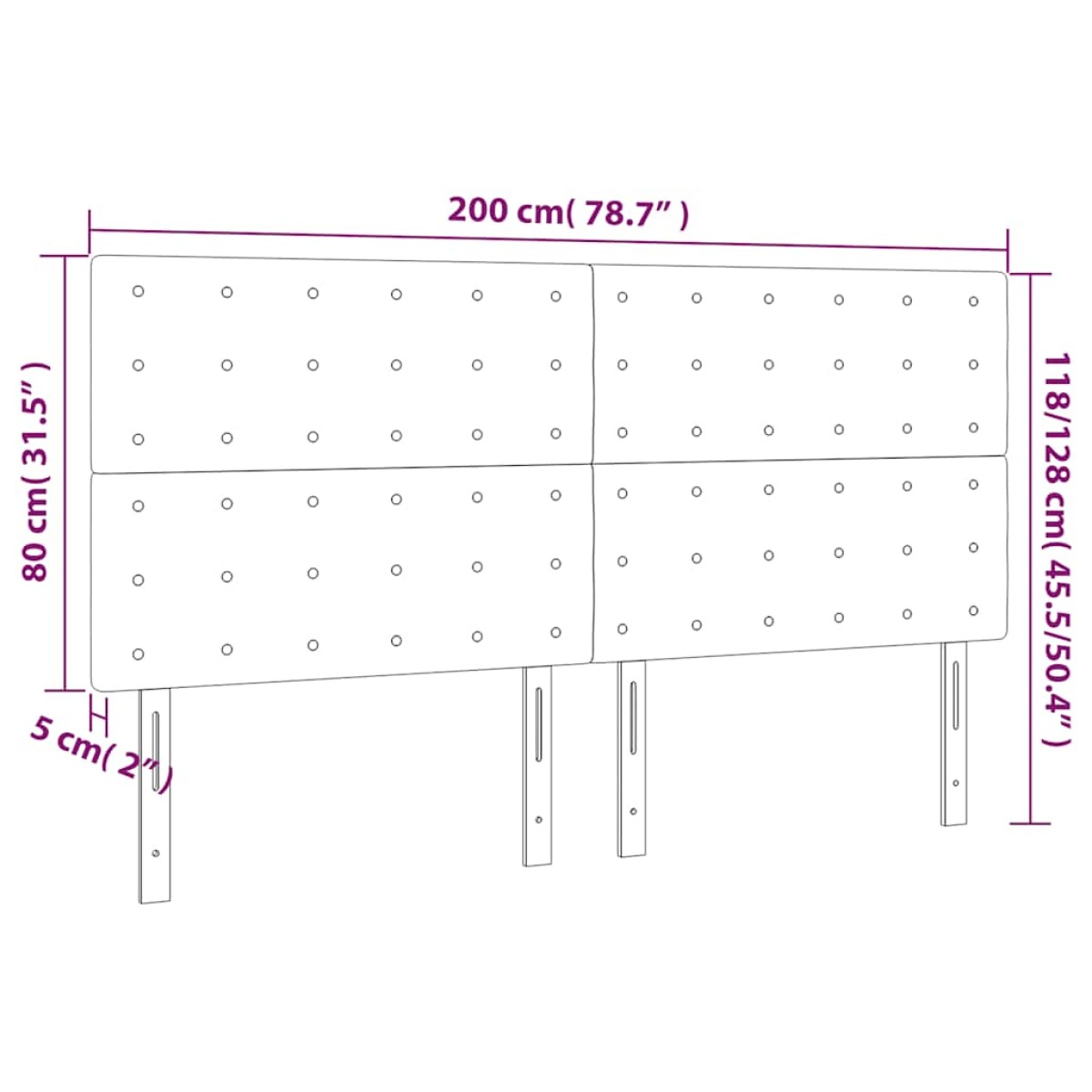 vidaXL Κεφαλάρι Κρεβατιού LED Σκούρο Μπλε 200x5x118/128 εκ. Βελούδινο