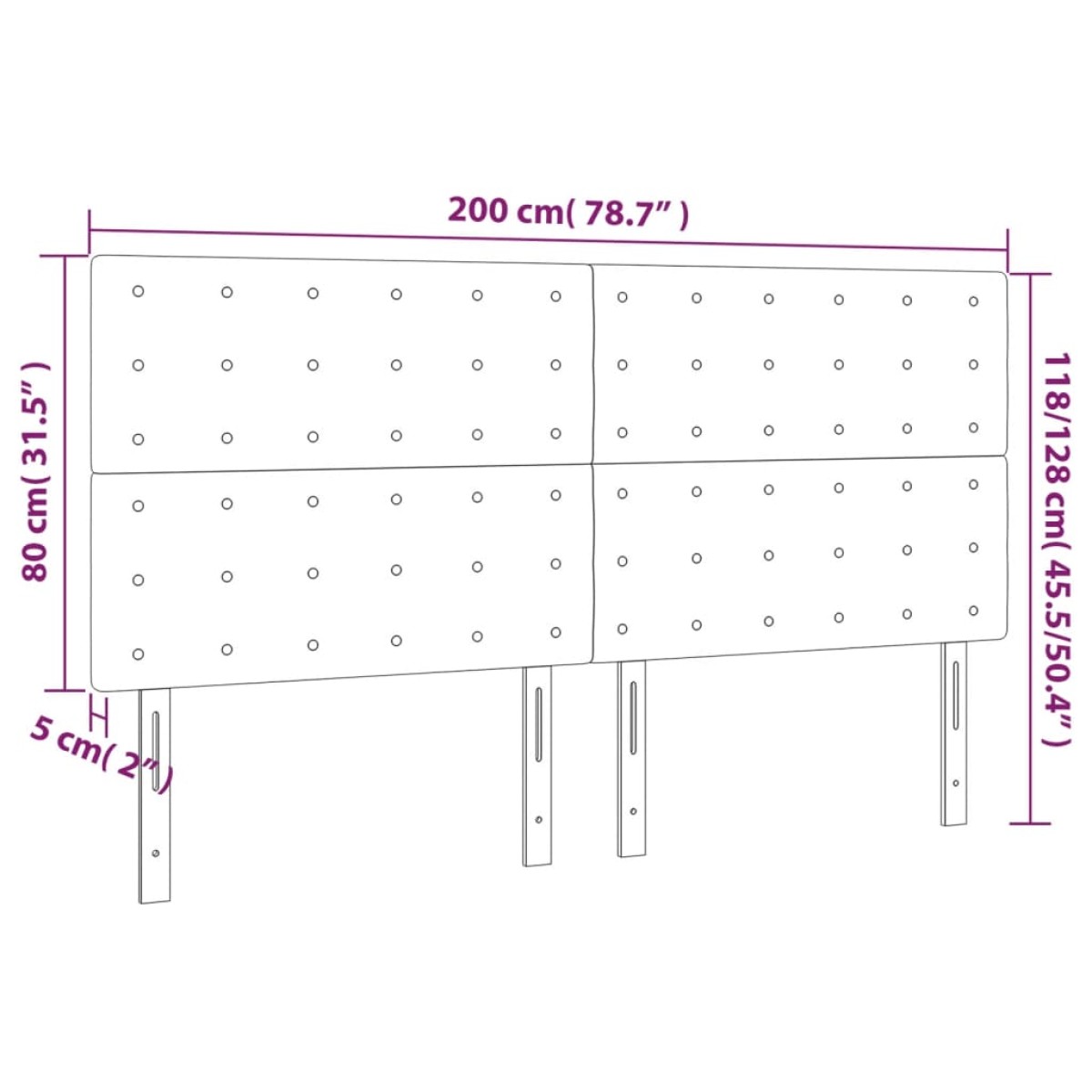 vidaXL Κεφαλάρι Κρεβατιού LED Ροζ 200x5x118/128 εκ. Βελούδινο