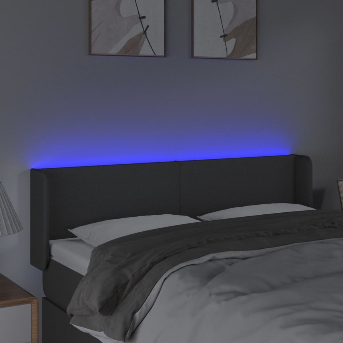 vidaXL Κεφαλάρι Κρεβατιού LED Σκούρο Γκρι 147x16x78/88 εκ. Υφασμάτινο