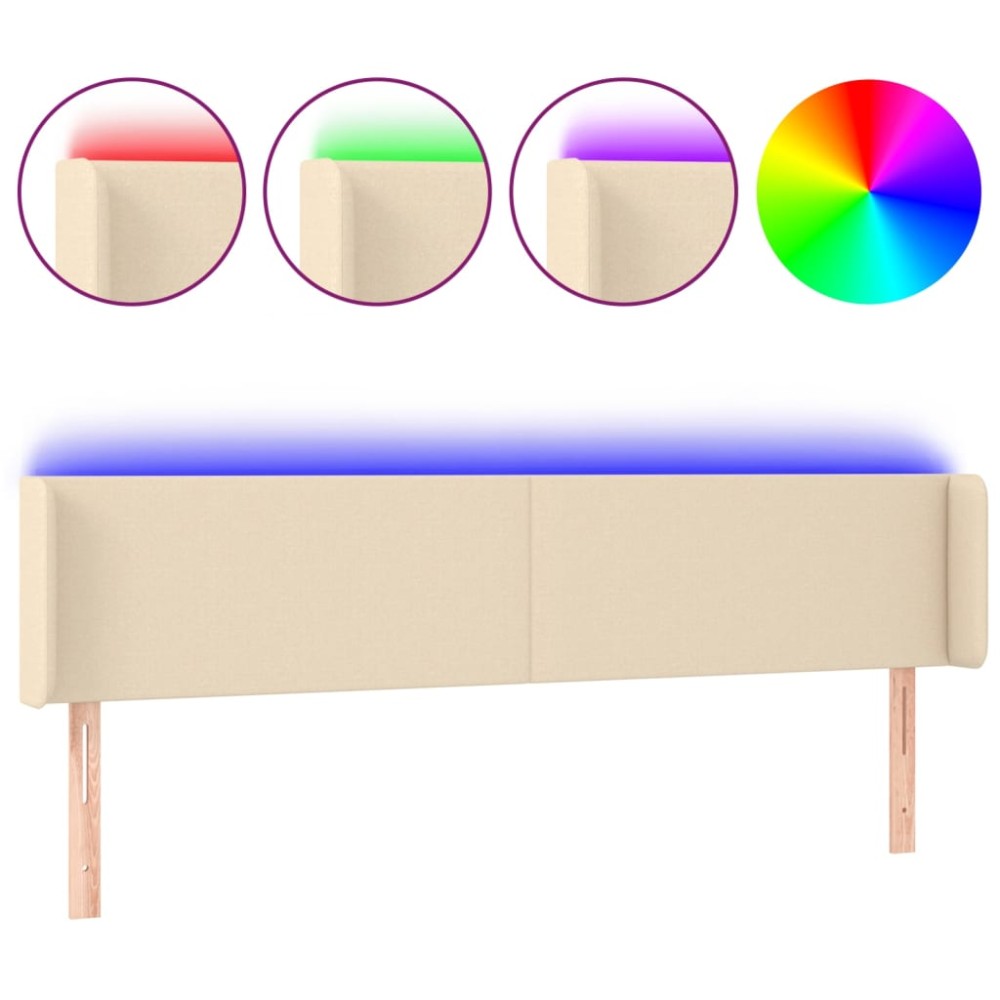 vidaXL Κεφαλάρι Κρεβατιού LED Κρεμ 163x16x78/88 εκ. Υφασμάτινο