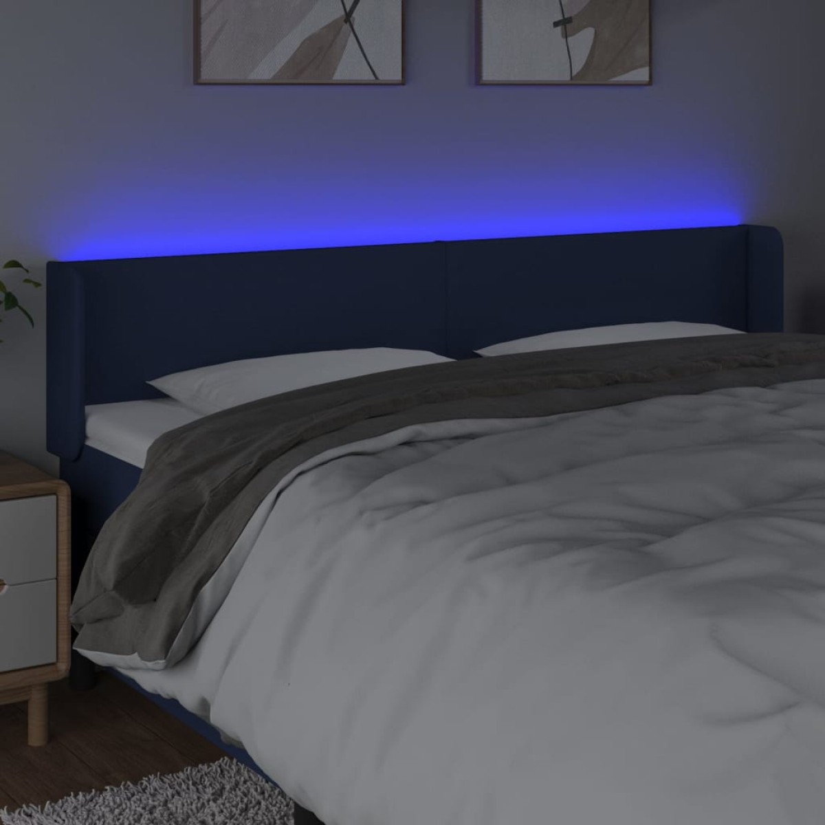 vidaXL Κεφαλάρι Κρεβατιού LED Μπλε 183x16x78/88 εκ. Υφασμάτινο