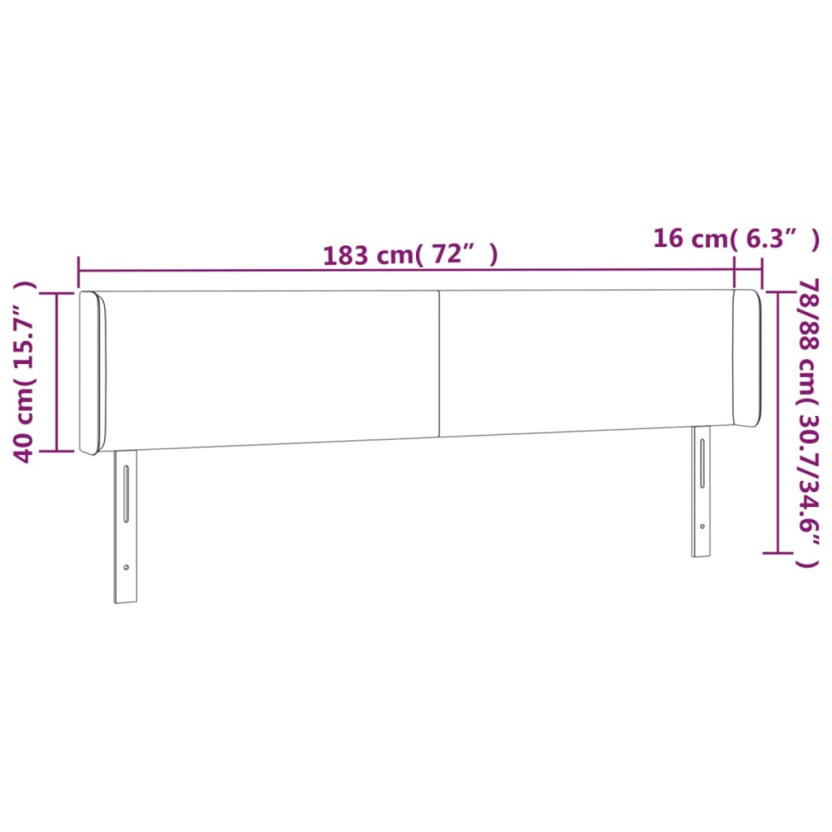 vidaXL Κεφαλάρι Κρεβατιού LED Μπλε 183x16x78/88 εκ. Υφασμάτινο