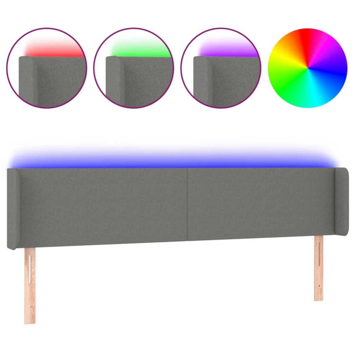 vidaXL Κεφαλάρι Κρεβατιού LED Σκούρο Γκρι 203x16x78/88 εκ. Υφασμάτινο