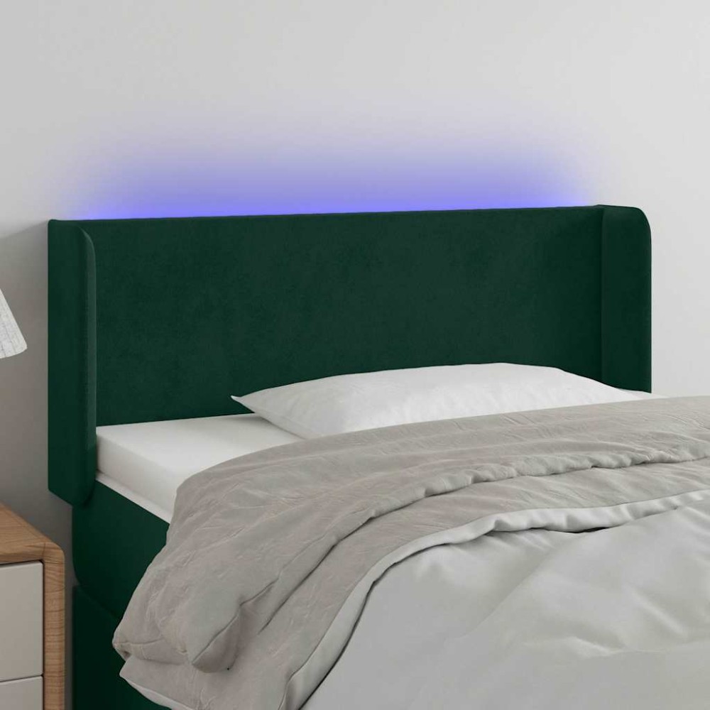 vidaXL Κεφαλάρι Κρεβατιού LED Σκούρο Πράσινο 83x16x78/88 εκ. Βελούδινο