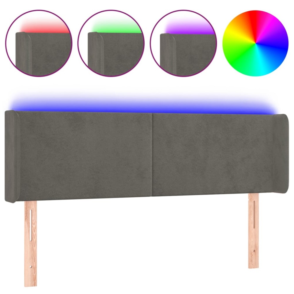 vidaXL Κεφαλάρι Κρεβατιού LED Σκούρο Γκρι 147x16x78/88 εκ. Βελούδινο