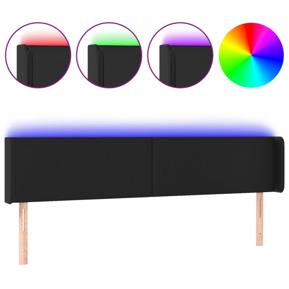 vidaXL Κεφαλάρι Κρεβατιού LED Μαύρο 163x16x78/88 εκ. Συνθετ. Δέρμα