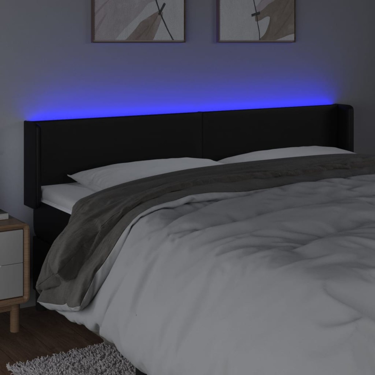 vidaXL Κεφαλάρι Κρεβατιού LED Μαύρο 163x16x78/88 εκ. Συνθετ. Δέρμα