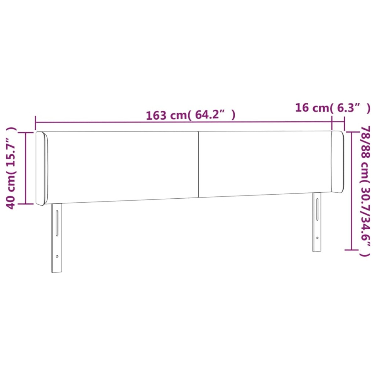 vidaXL Κεφαλάρι Κρεβατιού LED Μαύρο 163x16x78/88 εκ. Συνθετ. Δέρμα