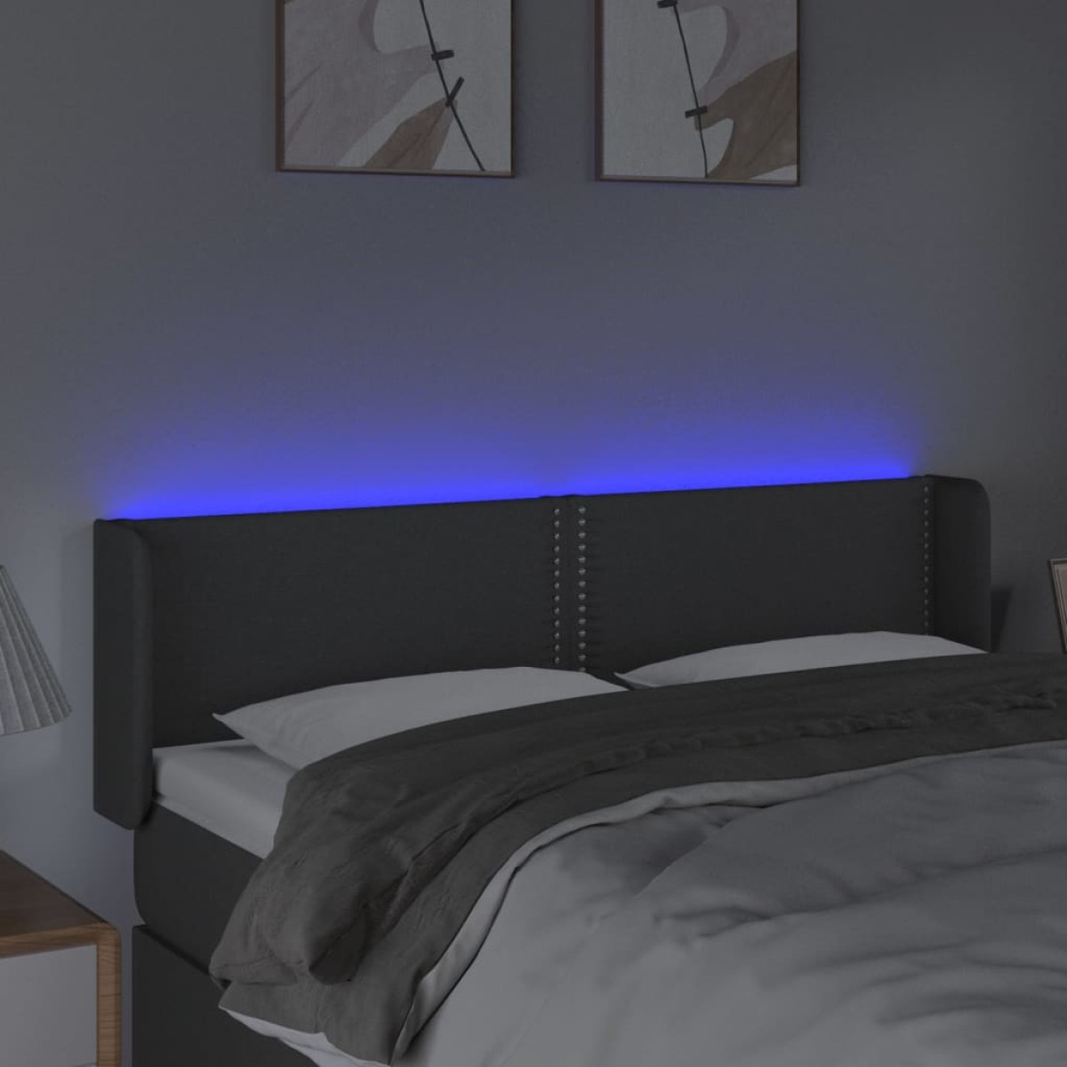 vidaXL Κεφαλάρι Κρεβατιού LED Σκούρο Γκρι 147x16x78/88 εκ. Υφασμάτινο