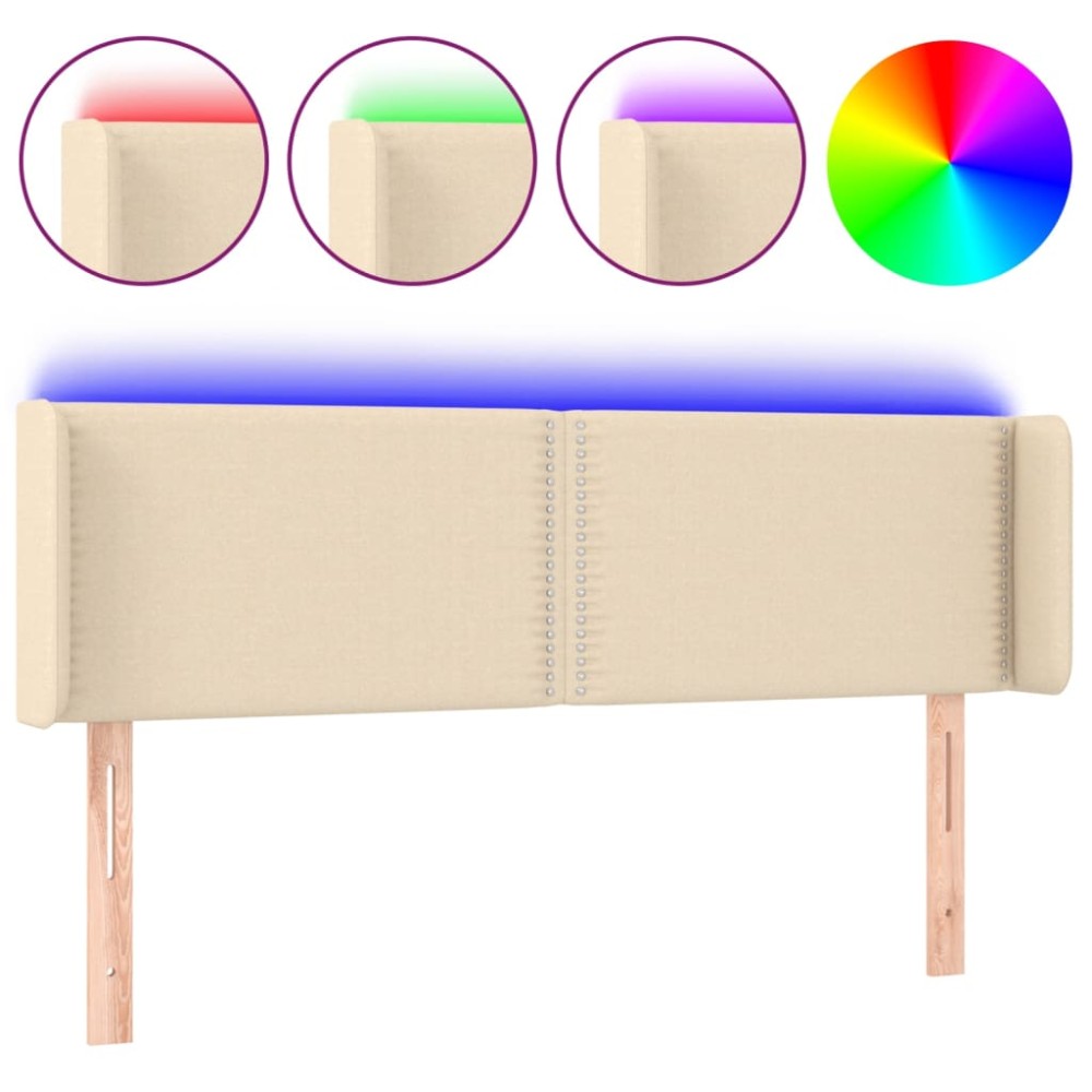 vidaXL Κεφαλάρι Κρεβατιού LED Κρεμ 147x16x78/88 εκ. Υφασμάτινο