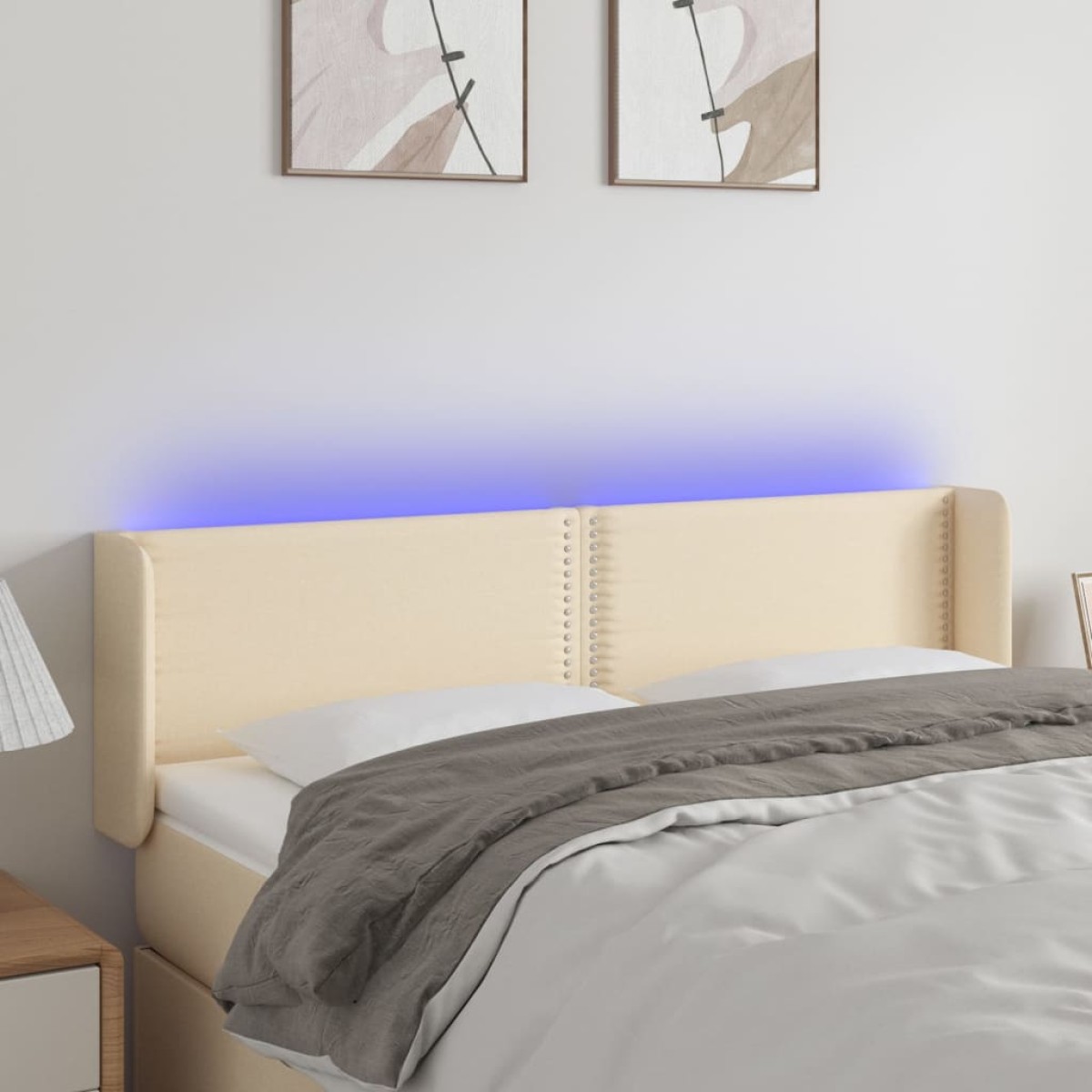 vidaXL Κεφαλάρι Κρεβατιού LED Κρεμ 147x16x78/88 εκ. Υφασμάτινο