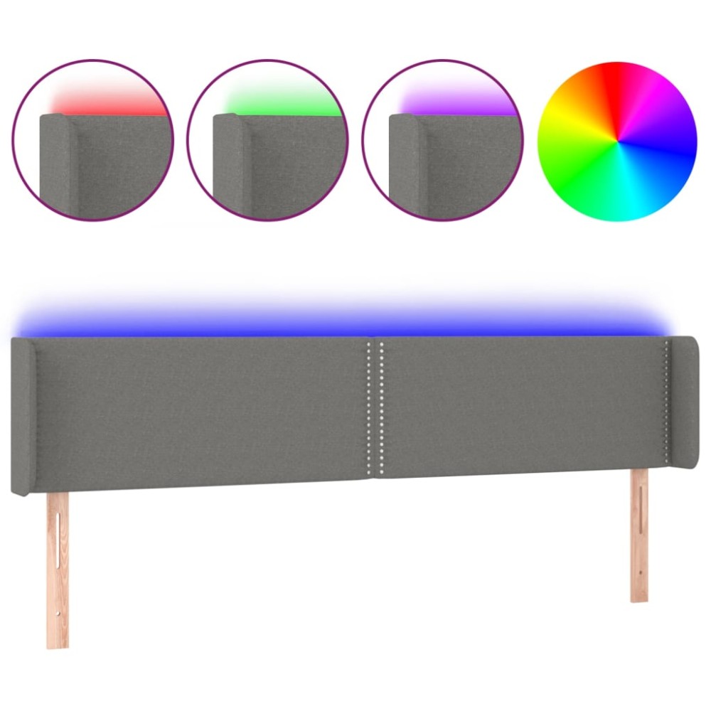 vidaXL Κεφαλάρι Κρεβατιού LED Σκούρο Γκρι 203x16x78/88 εκ. Υφασμάτινο