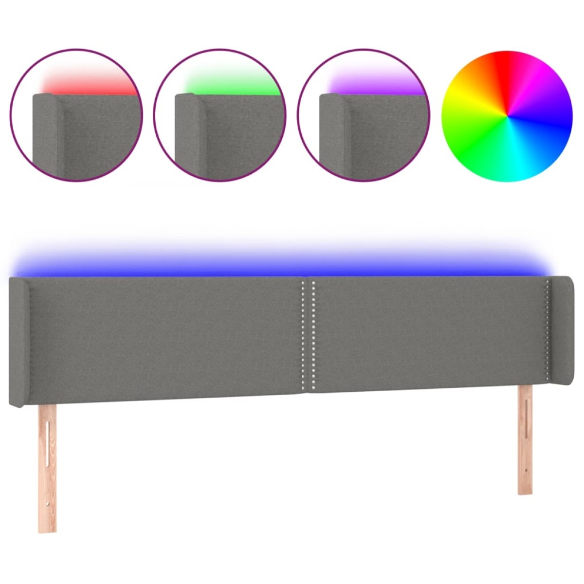 vidaXL Κεφαλάρι Κρεβατιού LED Σκούρο Γκρι 203x16x78/88 εκ. Υφασμάτινο