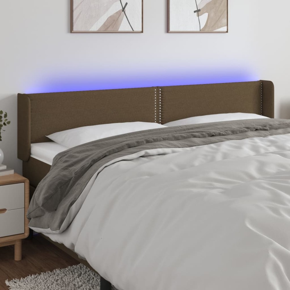 vidaXL Κεφαλάρι Κρεβατιού LED Σκούρο Καφέ 203x16x78/88 εκ. Υφασμάτινο