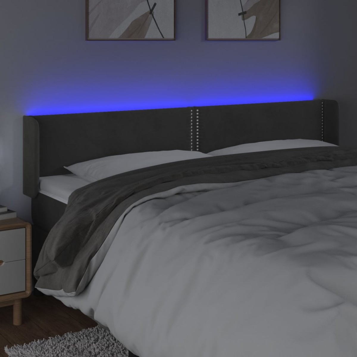 vidaXL Κεφαλάρι Κρεβατιού LED Σκούρο Γκρι 183x16x78/88 εκ. Βελούδινο
