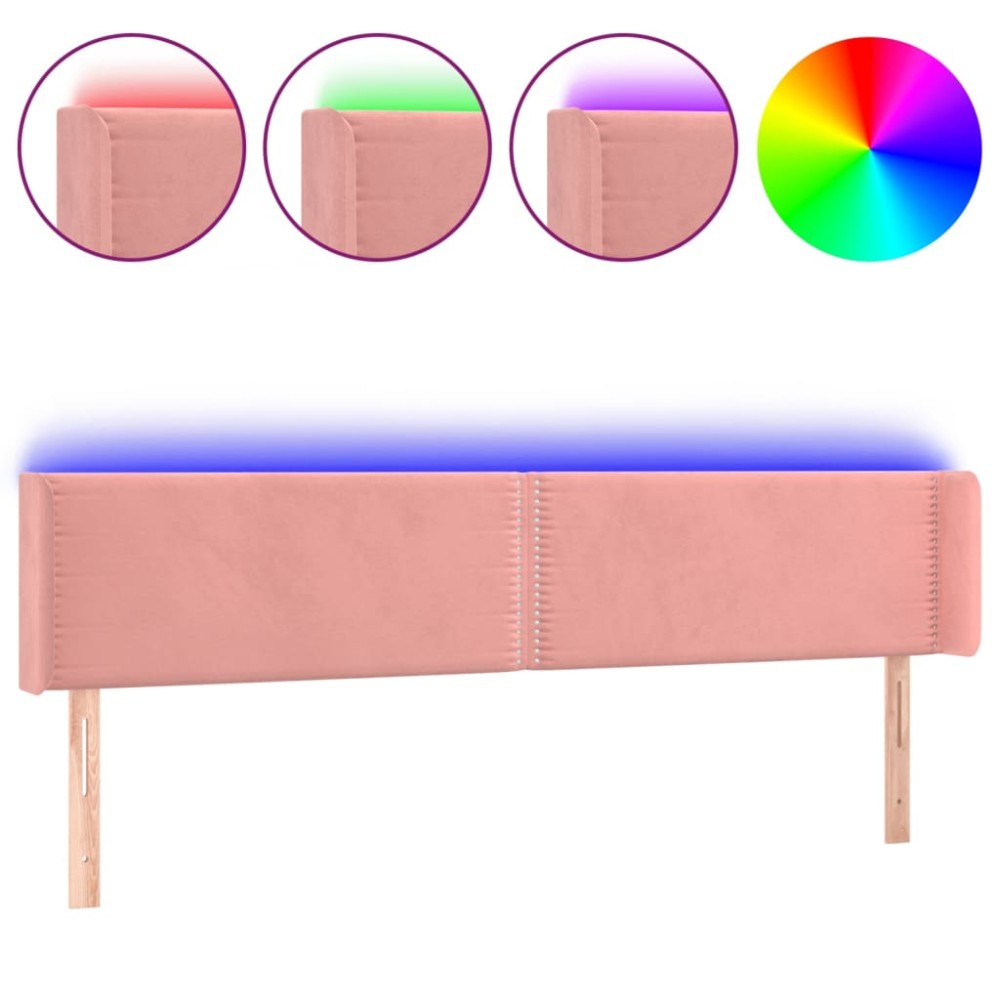 vidaXL Κεφαλάρι Κρεβατιού LED Ροζ 183x16x78/88 εκ. Βελούδινο