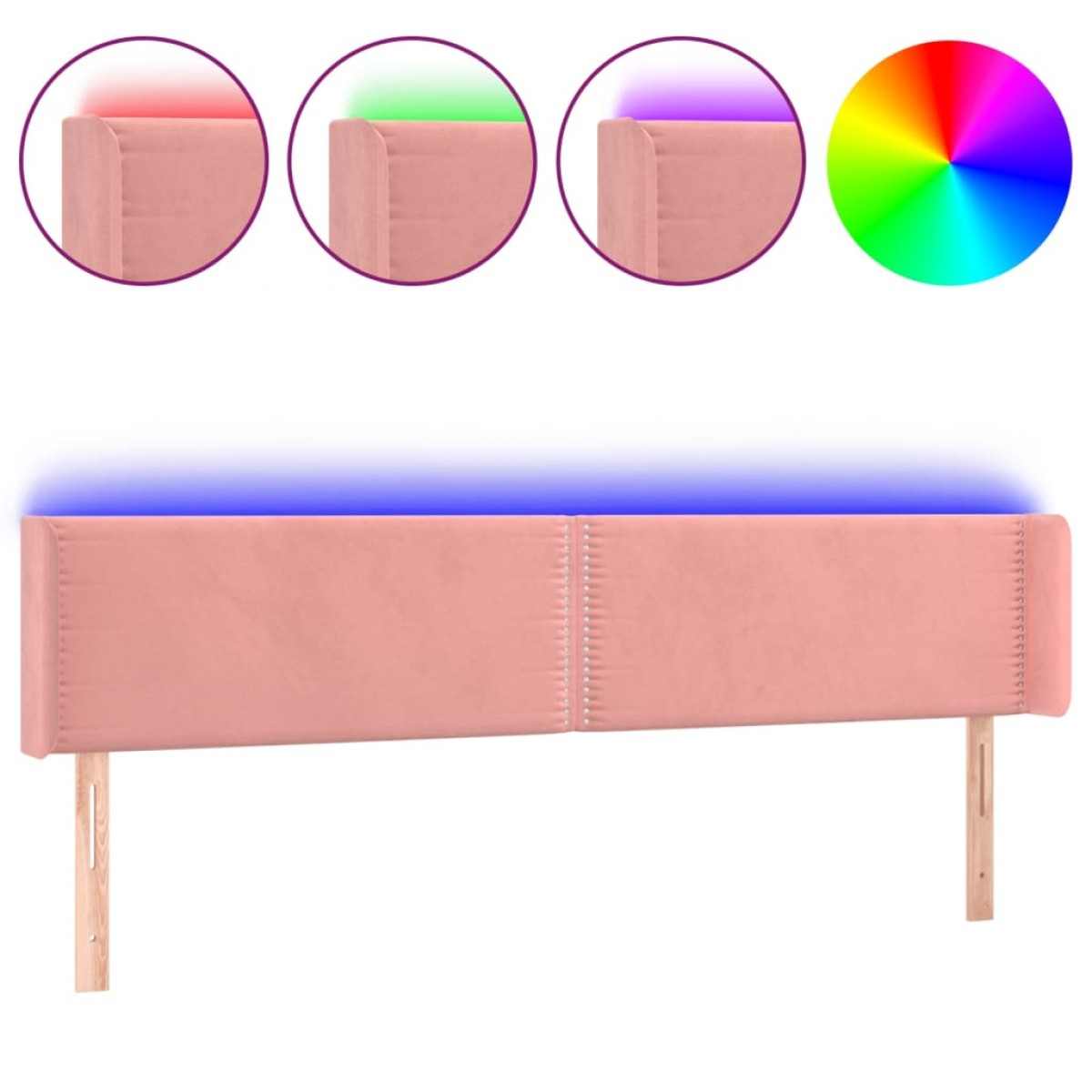 vidaXL Κεφαλάρι Κρεβατιού LED Ροζ 183x16x78/88 εκ. Βελούδινο